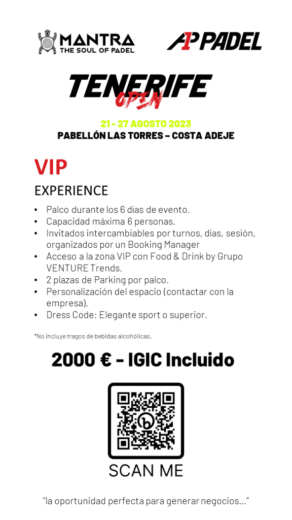 Experiencia VIP en el A1P Tenerife Open 2023